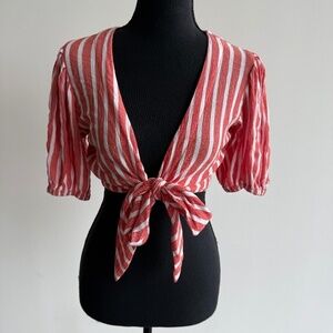 Coral Striped Tie Crop Top